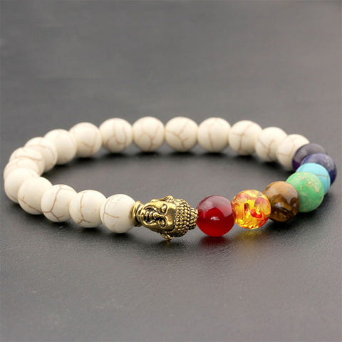 White Turquoise Healing Crystals Chakra Bracelet with Buddha Bead