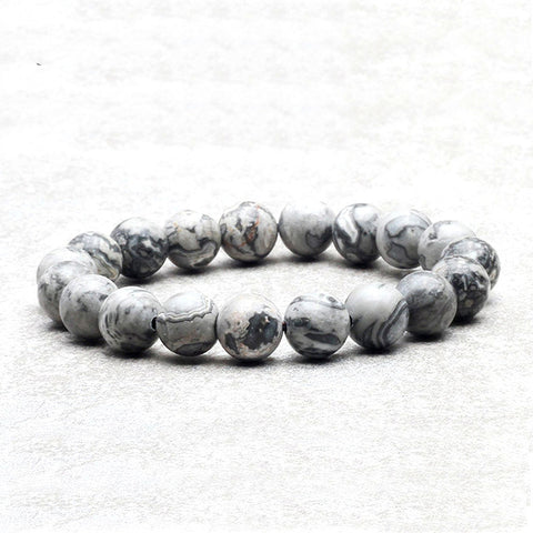 Natural Gray Map Stone Bracelet Beads Buddha Charm