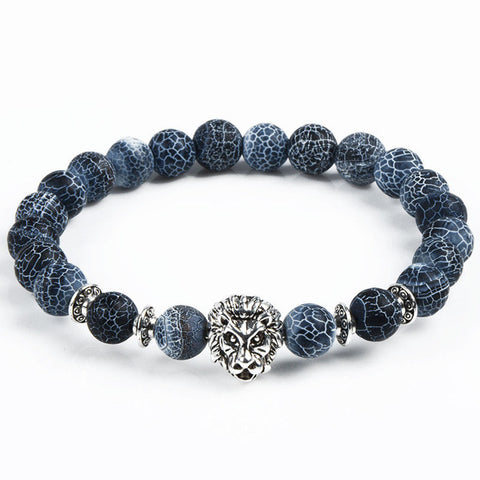 Leopard Tiger Eye Lion Head Natural Stone Beaded Bracelet